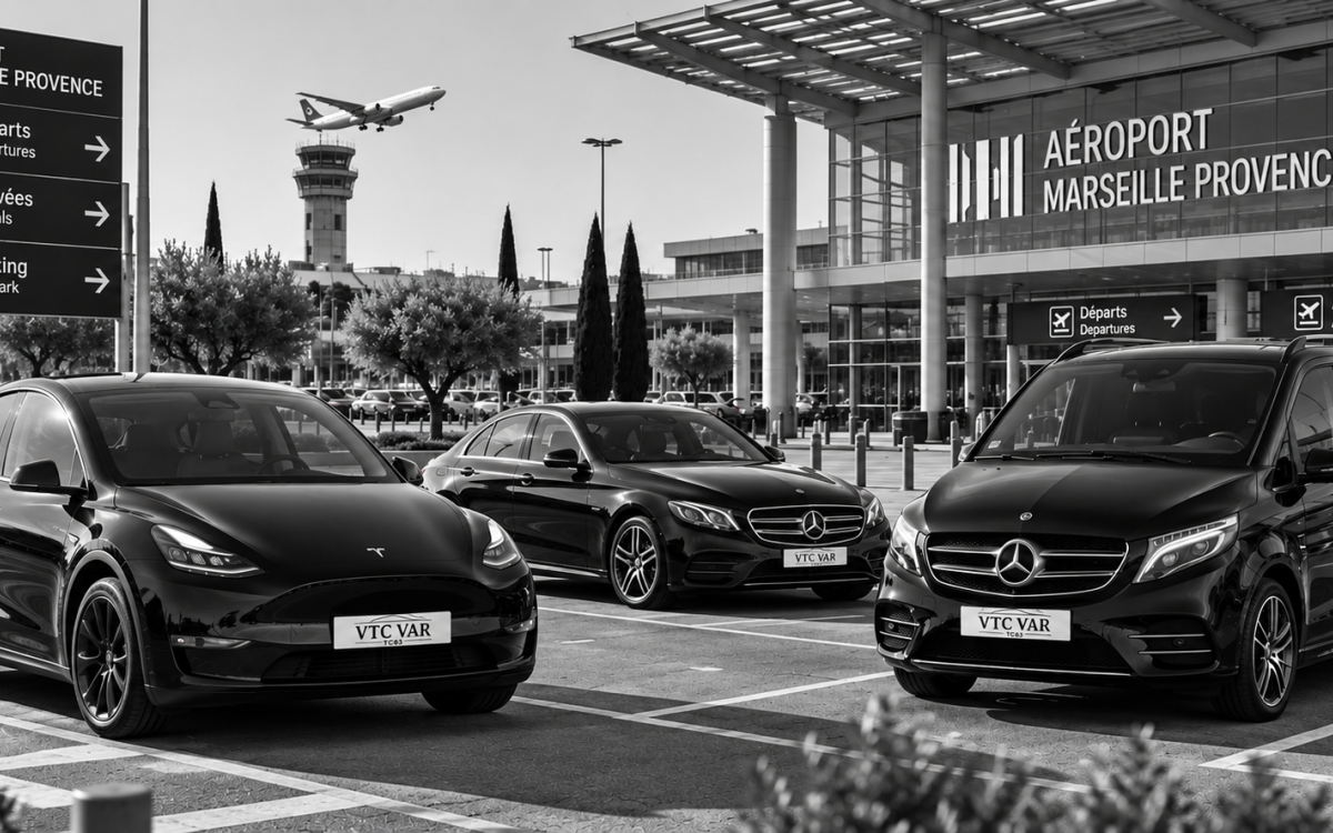 Véhicules VTC devant l’Aéroport Marseille-Provence