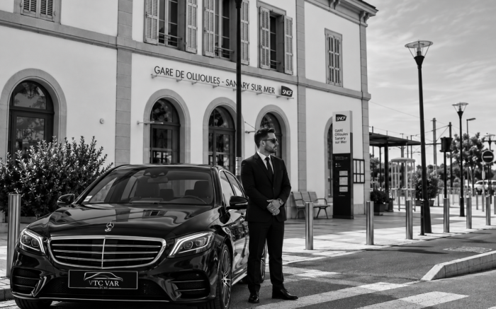 Chauffeur VTC attendant un passager devant la Gare Ollioules–Sanary