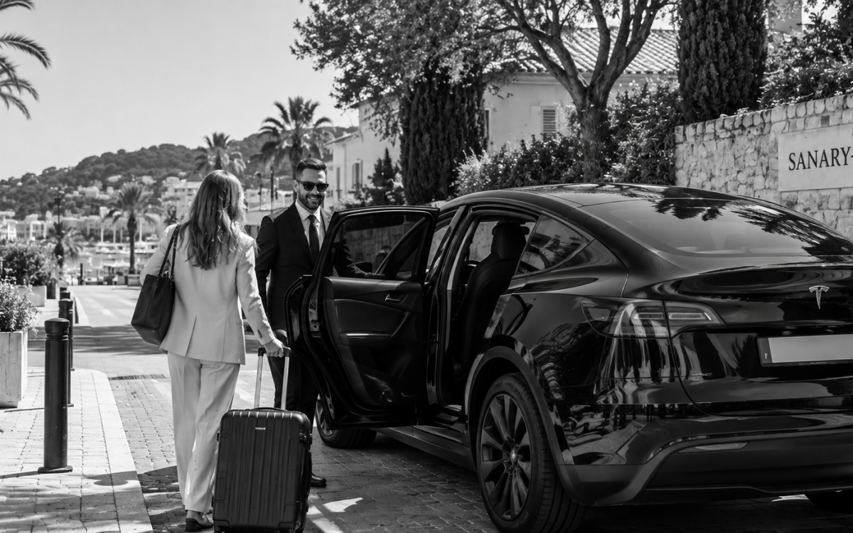 Chauffeur VTC accueillant une passagère à Sanary-sur-Mer