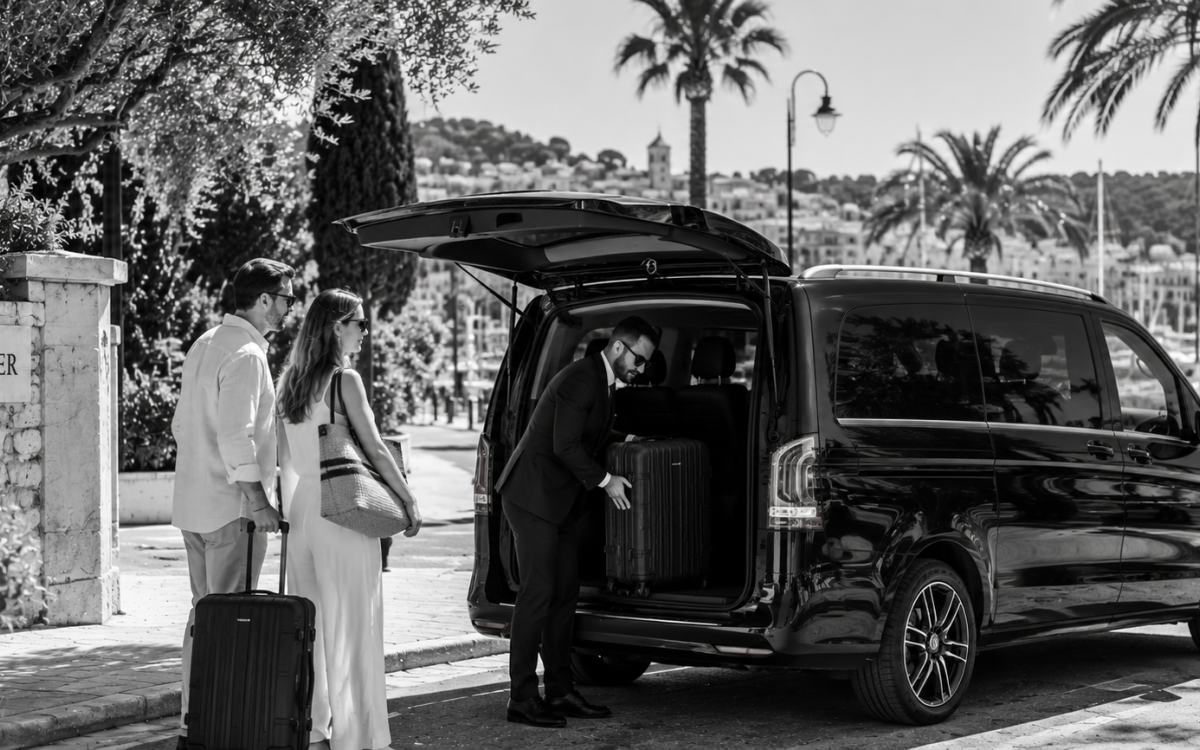 Chauffeur VTC chargeant les bagages dans un van au départ de Sanary-sur-Mer