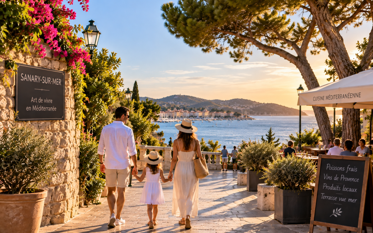 Famille se promenant à pied pendant un séjour à Sanary-sur-Mer