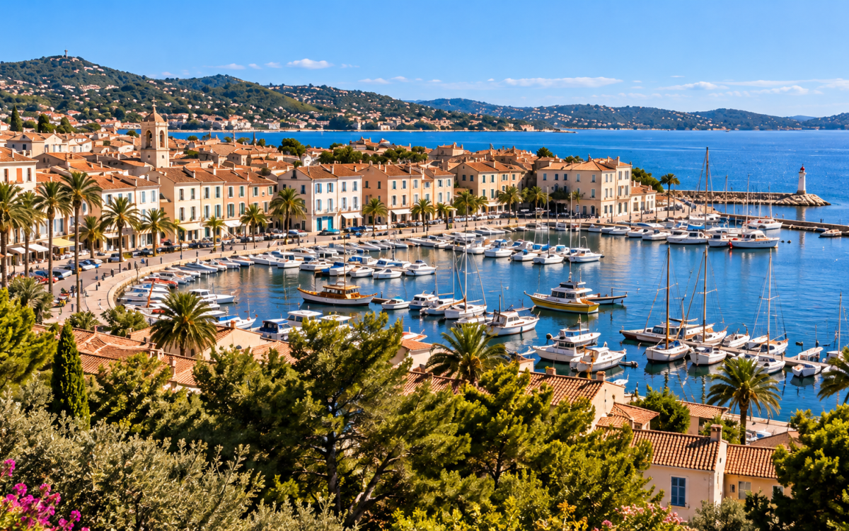 Vue panoramique sur le port et le centre de Sanary-sur-Mer