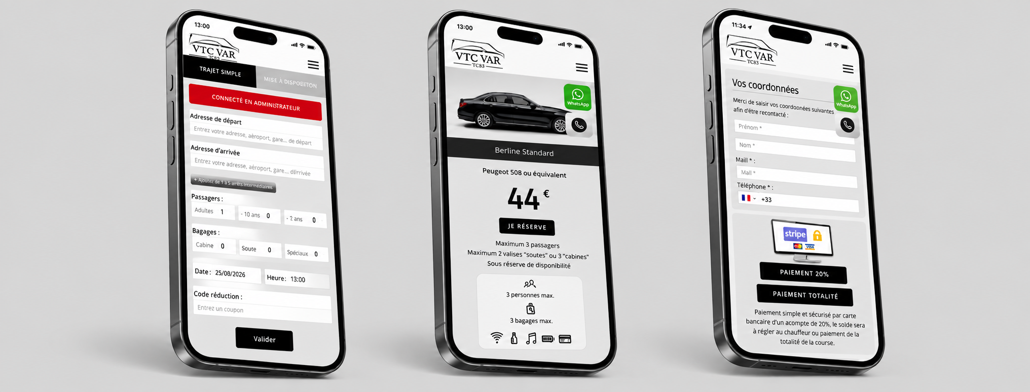 Les trois étapes de la réservation VTC en ligne sur smartphone