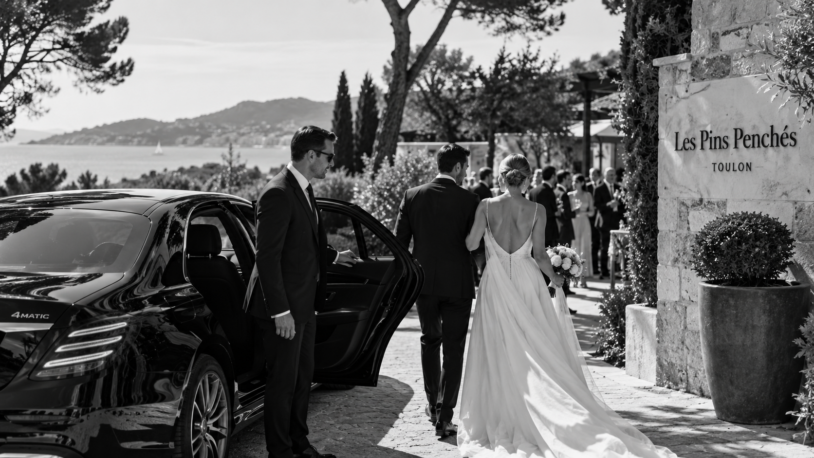 Chauffeur privé pour mariage et réception aux Pins Penchés à Toulon